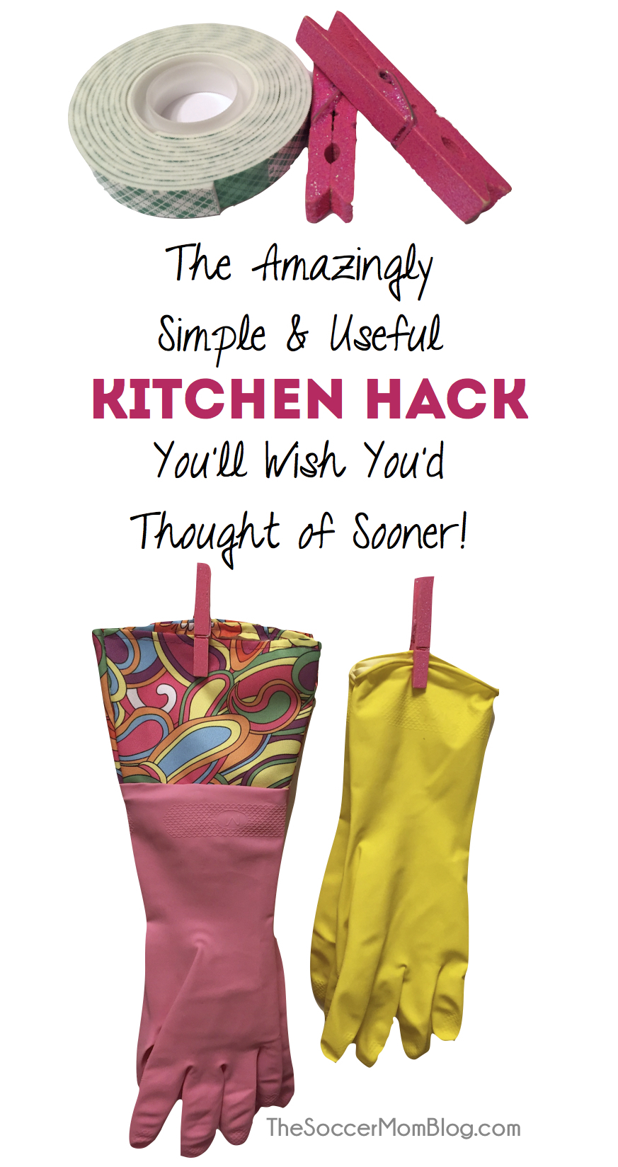 clothespins and dishwashing gloves "The Amazingly Simple & Useful Kitchen Hack You Wish You'd Thought of Sooner"