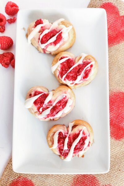 Four Raspberry Crescent Dough Hearts