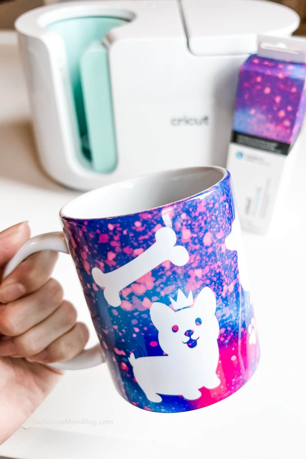 purple and blue galaxy colored Corgi Mug