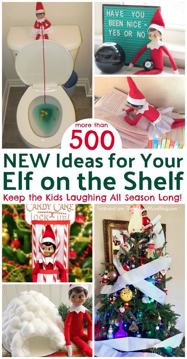 collage of elf on the shelf hiding places