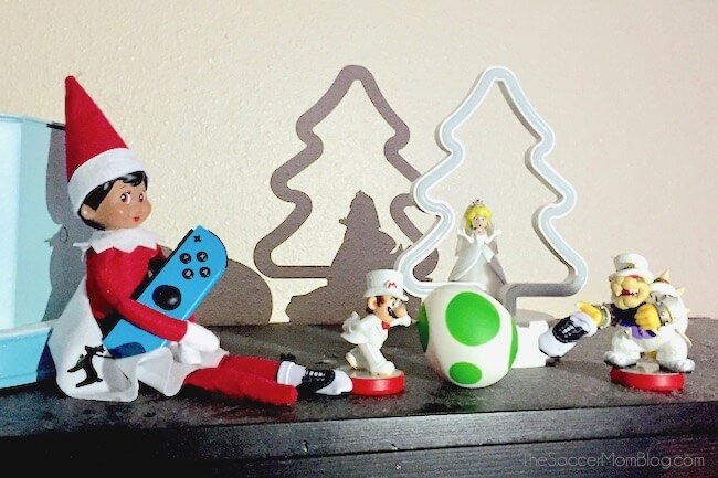 Elf on the shelf ideas: playing Super Mario Brothers
