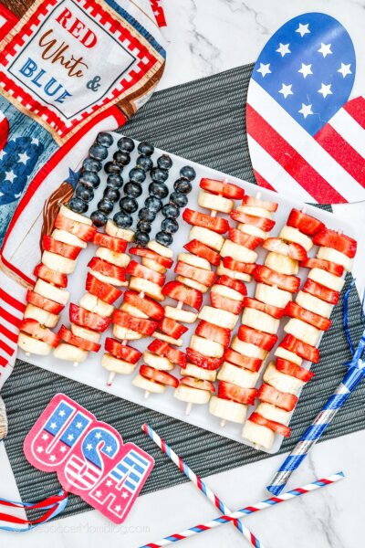 fruit kabobs shaped like American flag