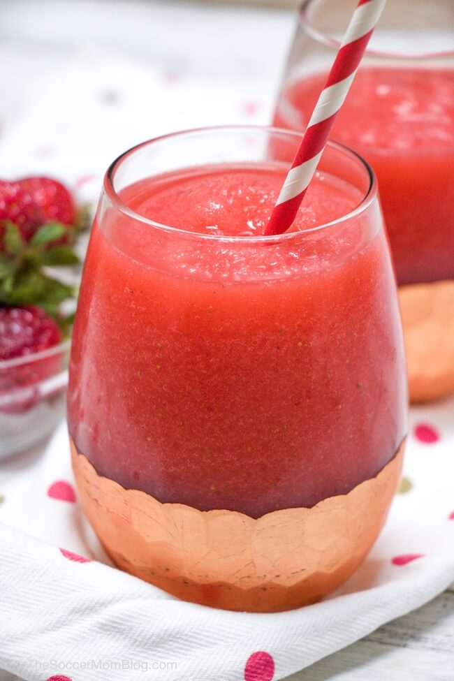 Frosé (aka Frozen Rosé Slush) is a refreshing combination of rosé wine and sweet strawberries. So easy, so delicious!