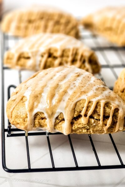 Copycat Starbucks Pumpkin Scones on a wire rack