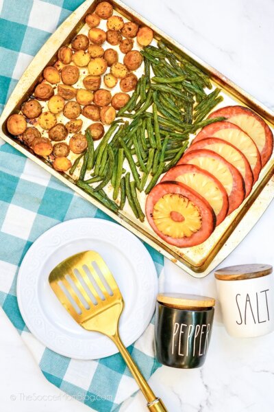 Fully cooked ham sheet pan dinner