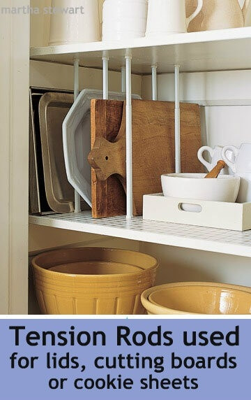 tension rods inside kitchen cabinets