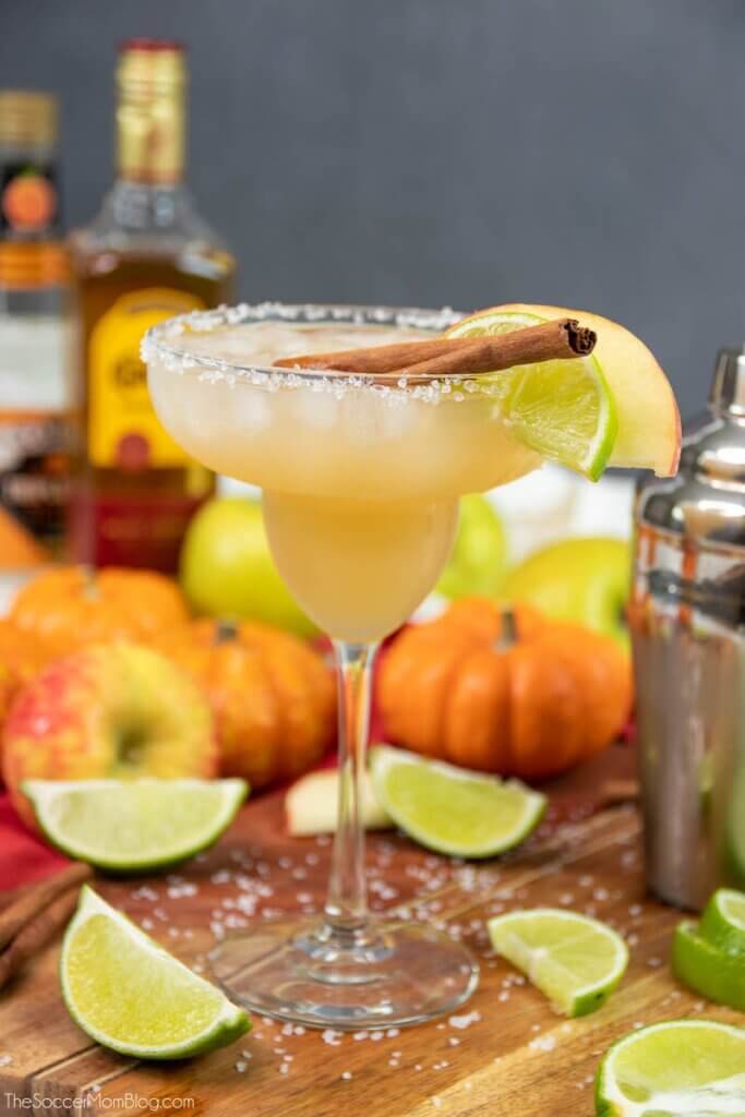 gorgeous fall colored Thanksgiving Margarita in tall champagne coupe