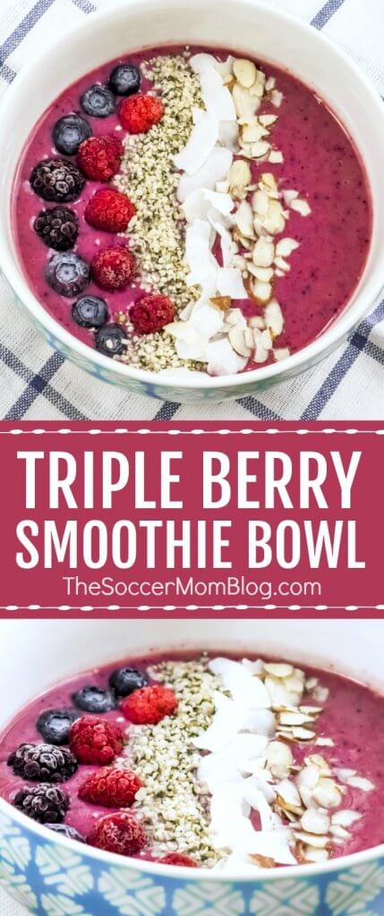 A vibrant blend of three berries and protein-rich ingredients, this Triple Berry Smoothie Bowl is a nutritional powerhouse! #glutenfree #dairyfree #healthyrecipe #smoothie